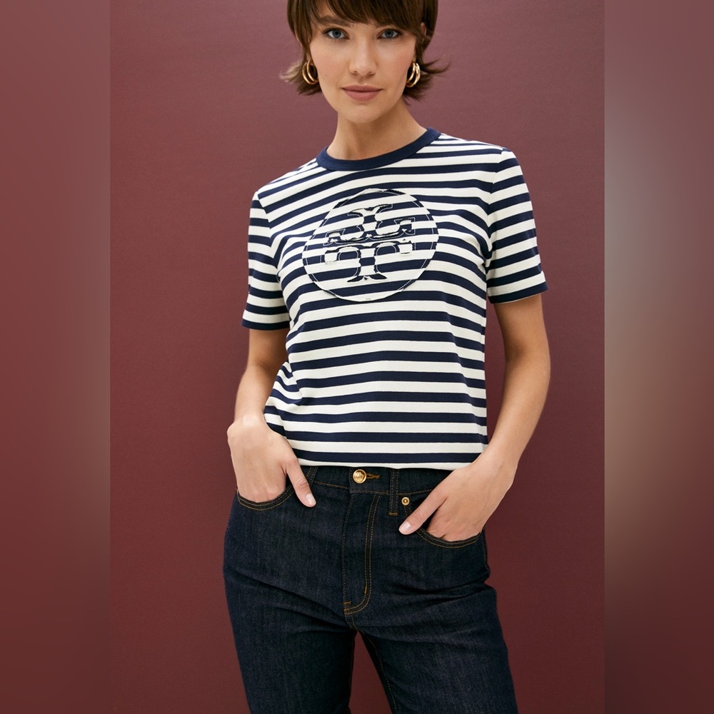 Tory Burch NWOT Striped Logo Tee